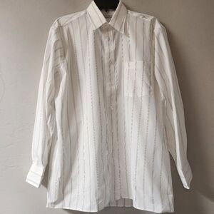 Vintage Christian Dior Plus de Coton Dress Shirt White Striped Size 16 Deadstock